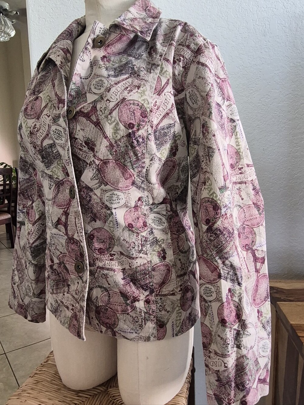 Christopher & Banks Cotton Stretch- Eiffel Tower Hotel Carpeaux Jacket Sz XL